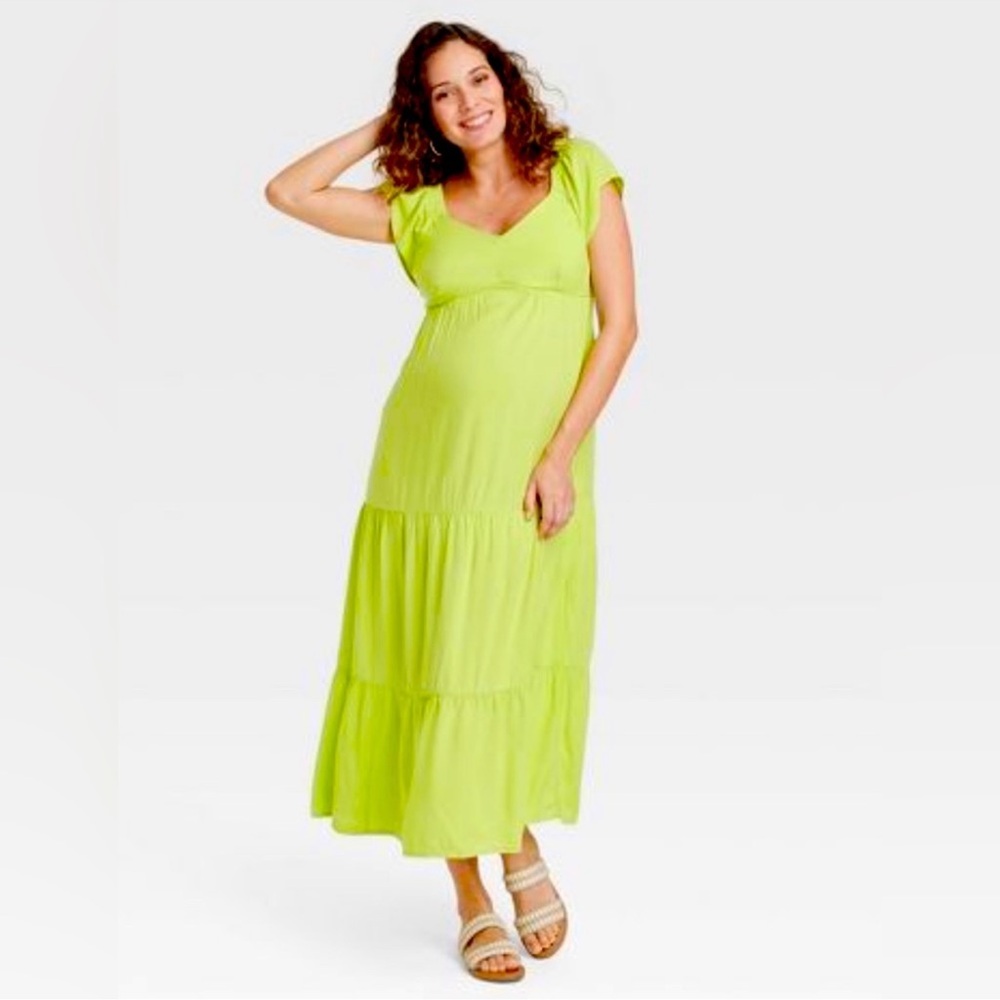 Ingrid+Isabel Lime Green Flutter Sleeve Maxi Dress- NWT Size XL